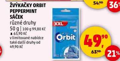 ŽVÝKAČKY ORBIT PEPPERMINT SÁČEK, 50 g