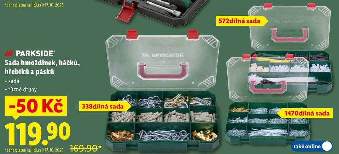 Sada hmoždinek, háčků, hřebíků a pásků