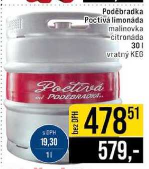Poděbradka Poctivá limonáda vratný KEG 30 l
