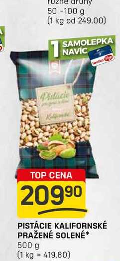 PISTÁCIE KALIFORNSKÉ PRAŽENÉ SOLENÉ 500 g