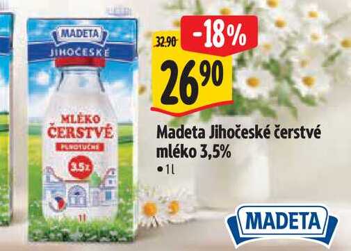   Madeta Jihočeské čerstvé mléko 3,5% 1 l