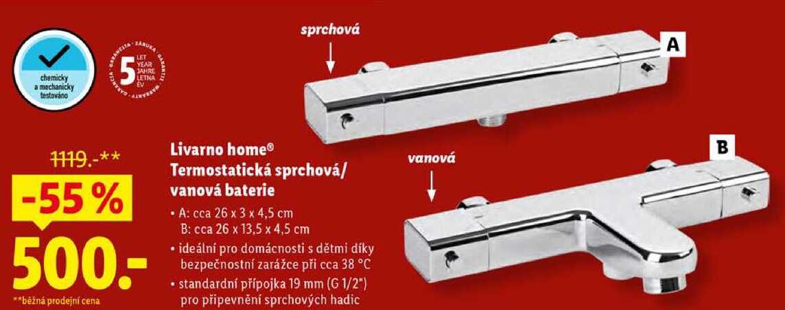 Livarno home Termostatická sprchová/vanová baterie