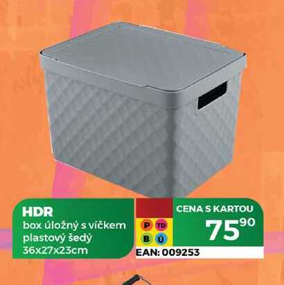 HDR box úložný s víčkem plastový šedý 36x27x23cm