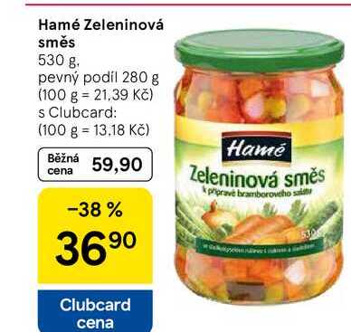 Hamé Zeleninová směs, 530 g. pevný podíl 280 g  