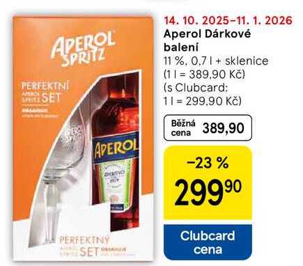 Aperol Dárkové balení 11 %, 0.7 l + sklenice 