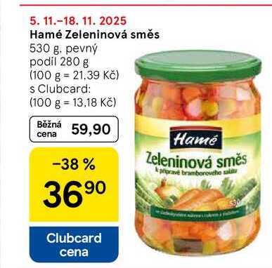 Hamé Zeleninová směs, 530 g. pevný podil 280 g