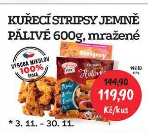 KUŘECÍ STRIPSY JEMNĚ PÁLIVÉ 600g, mražené