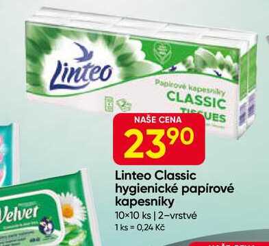 Linteo Classic hygienické papírové kapesníky 10x10 ks, 2-vrstvé