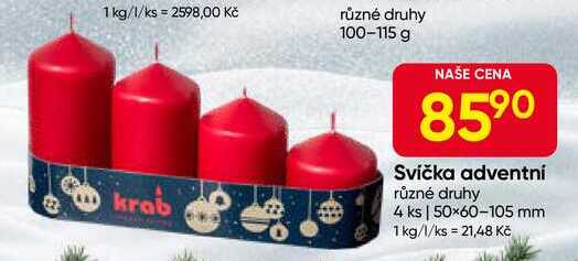 Svíčka adventní různé druhy 4 ks | 50×60-105 mm 