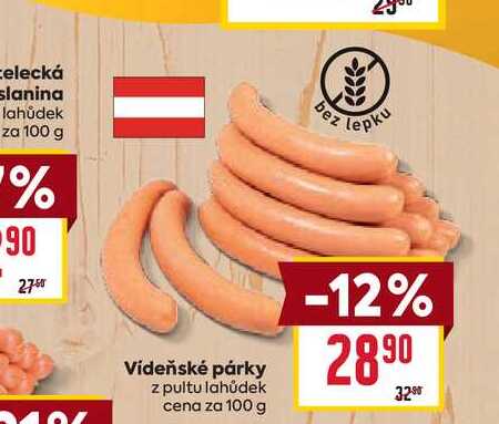 Vídeňské párky z pultu lahůdek cena za 100g