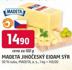 MADETA JIHOČESKÝ EIDAM SÝR 30% tuku, 100g
