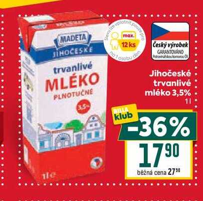Jihočeské trvanlivé mléko 3,5% 1l