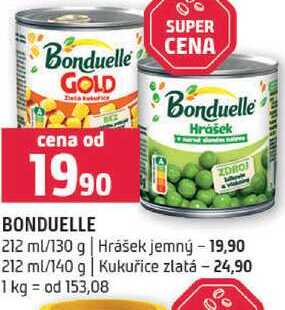 Bonduelle hrášek jemný 130g, kukuřice zlatá 140g