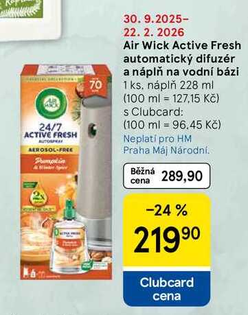 Air Wick Active Fresh automatický difuzér a náplň na vodní bázi, 1 ks, náplň 228 ml  