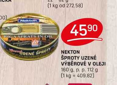 NEKTON ŠPROTY UZENÉ VÝBĚROVÉ V OLEJI 160 g. p. p. 112 g