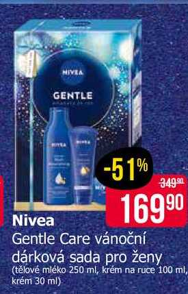 Nivea Gentle Care vánoční dárková sada pro ženy (tělové mléko 250 ml, krém na ruce 100 ml, krém 30 ml)