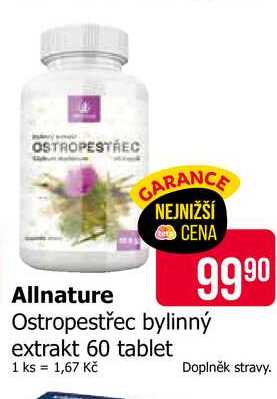 Allnature Ostropestřec bylinný extrakt 60 tablet