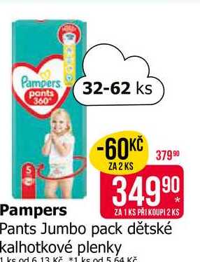 Pampers Pants Jumbo pack dětské kalhotkové plenky 32-62ks