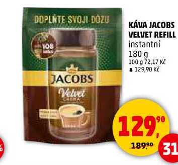 KÁVA JACOBS VELVET REFILL instantní, 180 g