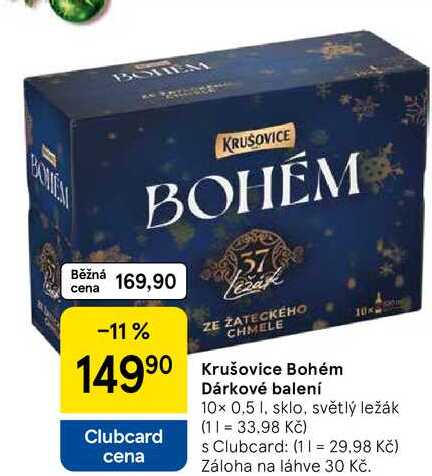 Krušovice Bohém Dárkové balení, 10x 0,5 l. sklo, světlý ležák