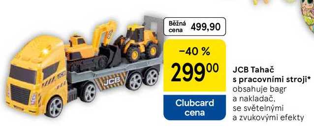 JCB Tahač Clubcard cena s pracovními stroji7, obsahuje bagr a nakladač. se světelnými a zvukovými efekty 