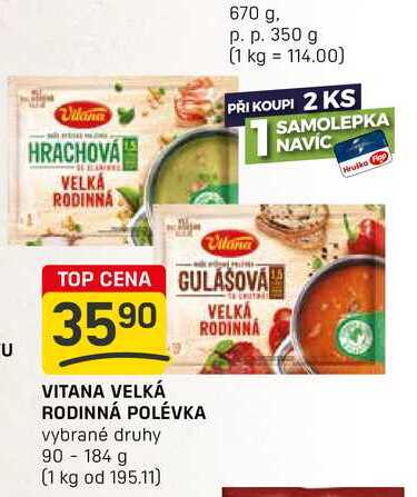 VITANA VELKÁ RODINNÁ POLÉVKA vybrané druhy 90-184 g 