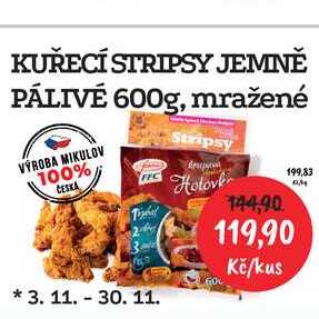 KUŘECÍ STRIPSY JEMNĚ PÁLIVÉ 600g, mražené 