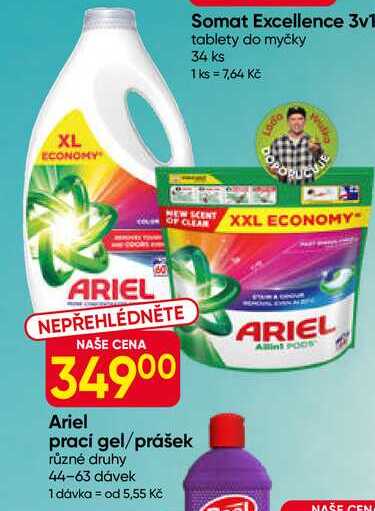 Ariel prací gel/prášek různé druhy 44-63 dávek