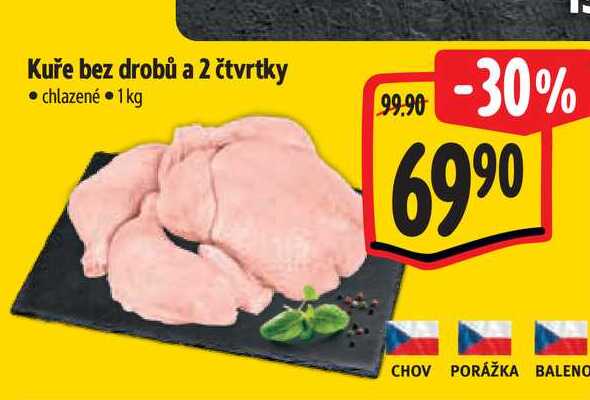 Kuře bez drobů a 2 čtvrtky 1 kg