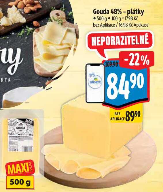Gouda 48% - plátky, 500 g 