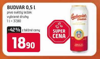 BUDVAR 0,5 L pivo světlý ležák