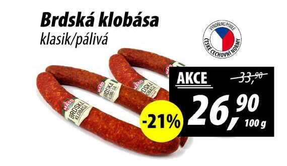 Brdská klobása klasik/pálivá, 100 g