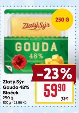 Zlatý Sýr Gouda 48% Bloček 250 g 
