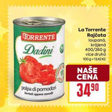 La Torrente Rajčata loupaná, krájená 400/260 g