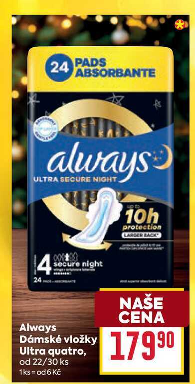 Always Dámské vložky Ultra quatro od 22/30 ks