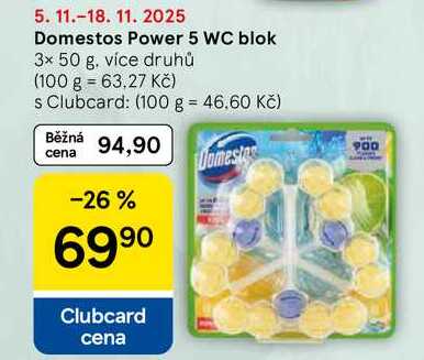Domestos Power 5 WC blok, 3x 50 g