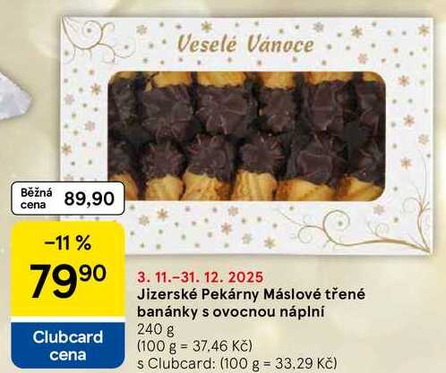 Jizerské Pekárny Máslové třené banánky s ovocnou náplní, 240 g 