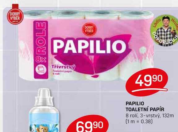 PAPILIO TOALETNÍ PAPÍR 8 rolí, 3-vrstvý, 132m