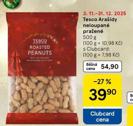 Tesco Arašídy neloupané pražené, 500 g