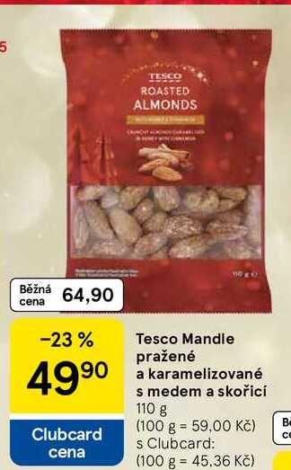 Tesco Mandle pražené a karamelizované s medem a skořicí, 110 g 