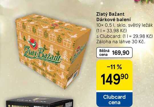 Zlatý Bažant Dárkové balení, 10x 0.5 l, sklo, světlý ležák