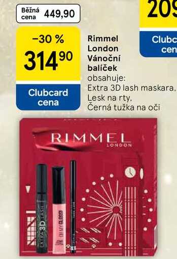 Rimmel London Vánoční balíček obsahuje: Extra 3D lash maskara. Lesk na rty. Černá tužka na oči 