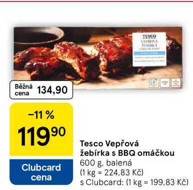 Tesco Vepřová žebírka s BBQ omáčkou, 600 g, balená