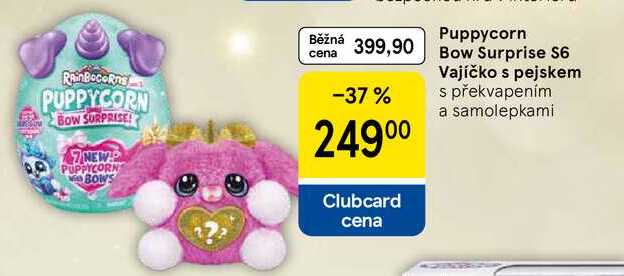 Puppycorn Bow Surprise S6 Vajíčko s pejskem, s překvapením a samolepkami  