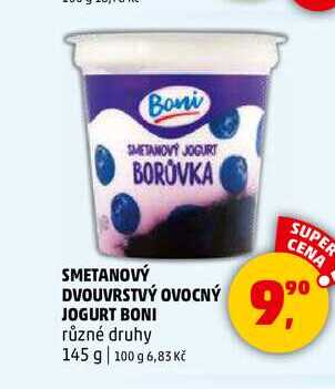 SMETANOVÝ DVOUVRSTVÝ OVOCNÝ JOGURT BONI, 145 g