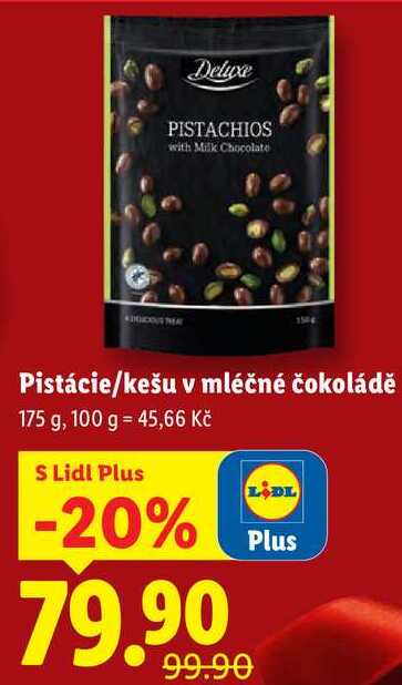 Pistácie/kešu v mléčné čokoládě, 175 g