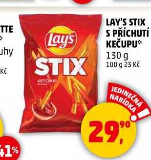 LAY'S STIX S PŘÍCHUTÍ KEČUPU, 130 g 