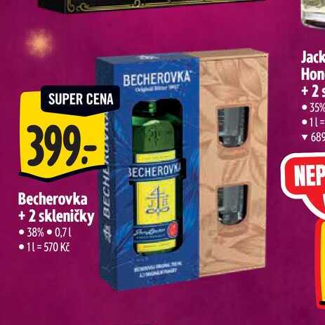   Becherovka 0,7 l+ 2 skleničky 