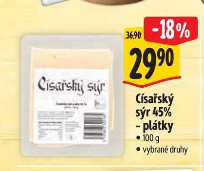  Císařský sýr 45% - plátky 100 g  