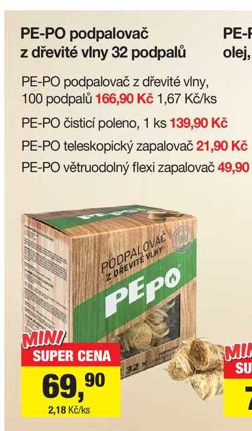 PE-PO podpalovač z dřevité vlny 32 podpalů